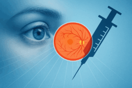 Illustration Of A Patient’s Eye With Retina Overlay And Syringe Silhouette Symbolizing Anti‑Vegf Treatment